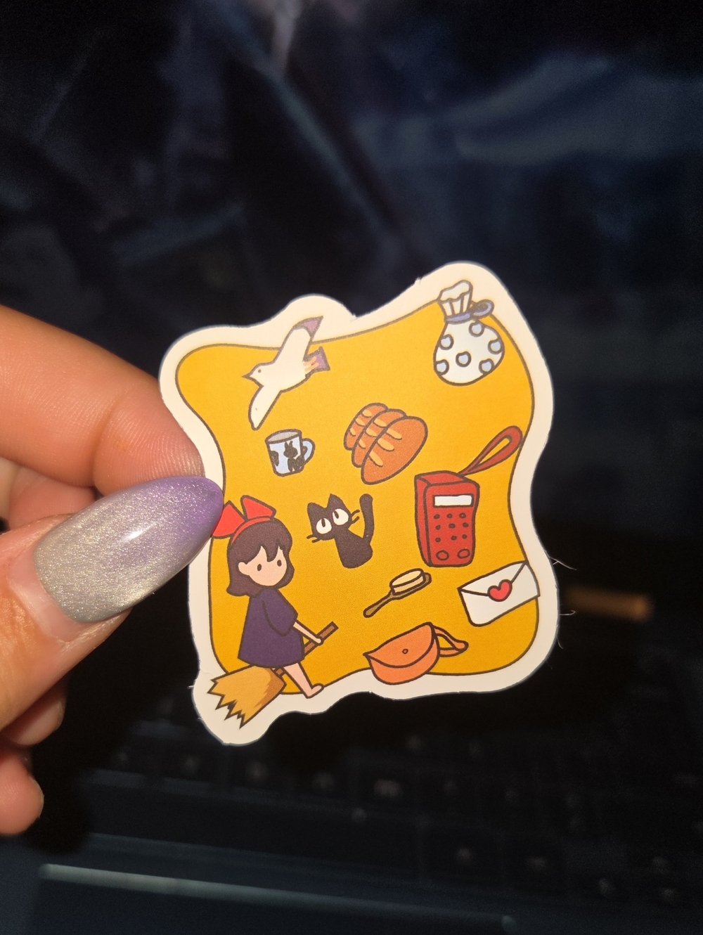 Yellow Kawaii Witch Cat Sticker - Unbranded